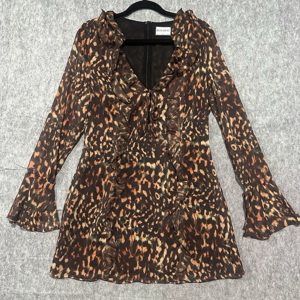 Runaway Brown Leopard-Print Ruffle Mini Dress